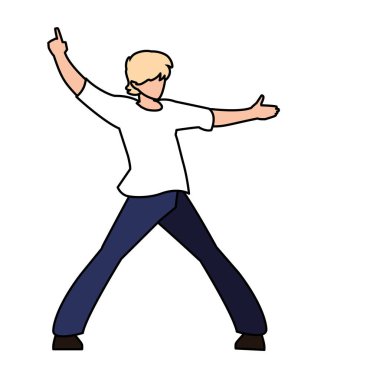 Beyaz arka planda dans eden genç adam.