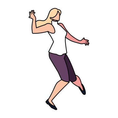 Beyaz arka planda dans eden genç bir kadın.