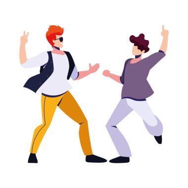 Beyaz arka planda dans eden erkekler