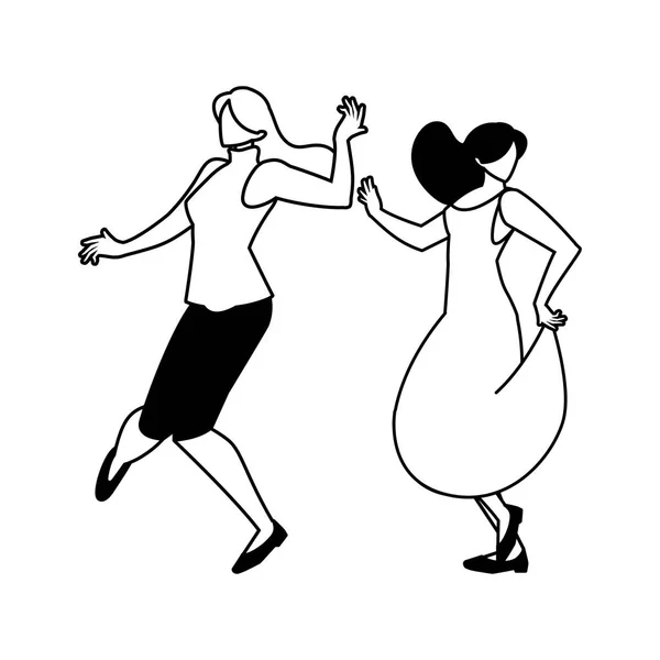 Silhouet van vrouwen in pose van dansen op witte achtergrond — Stockvector