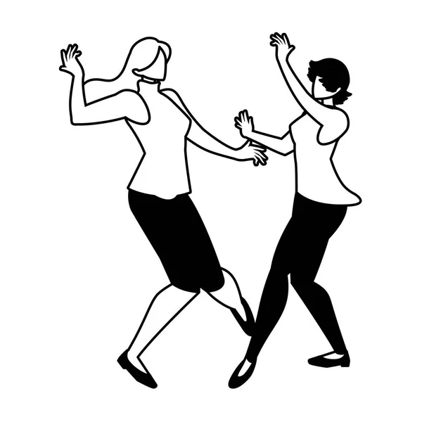 Silhouet van vrouwen in pose van dansen op witte achtergrond — Stockvector