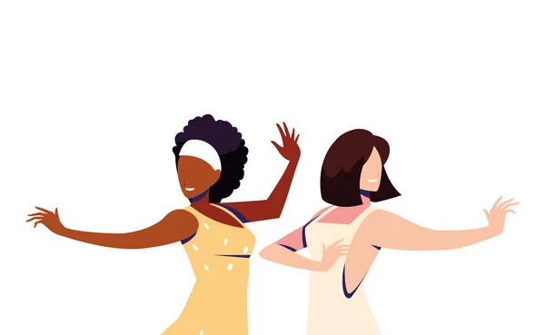 Jelenet a nők a tánc pózban, party, dance club — Stock Vector