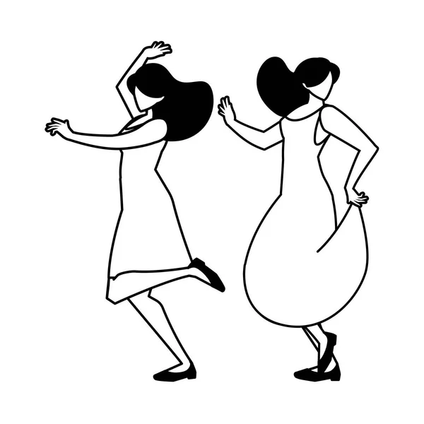 白い背景で踊る女性のシルエット — ストックベクタ