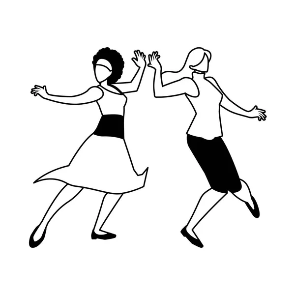 Silueta de las mujeres en pose de baile sobre fondo blanco — Archivo Imágenes Vectoriales