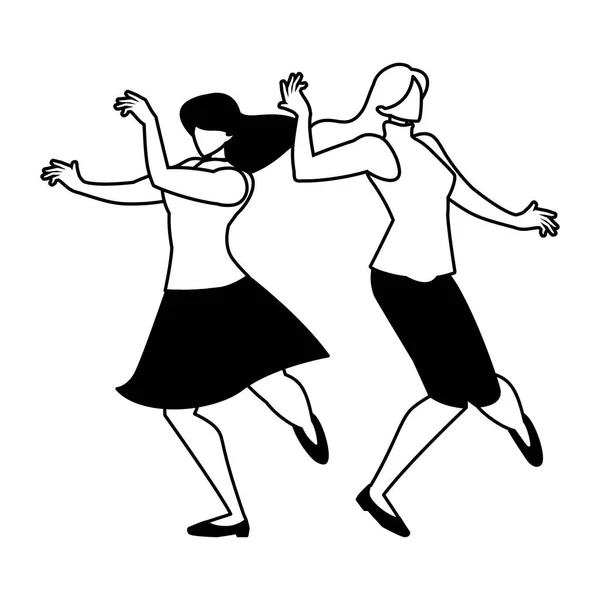 Sylwetka kobiet w pozie tańca na białym tle — Wektor stockowy