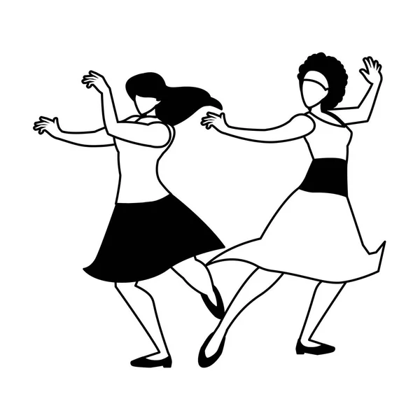 Silueta de las mujeres en pose de baile sobre fondo blanco — Archivo Imágenes Vectoriales