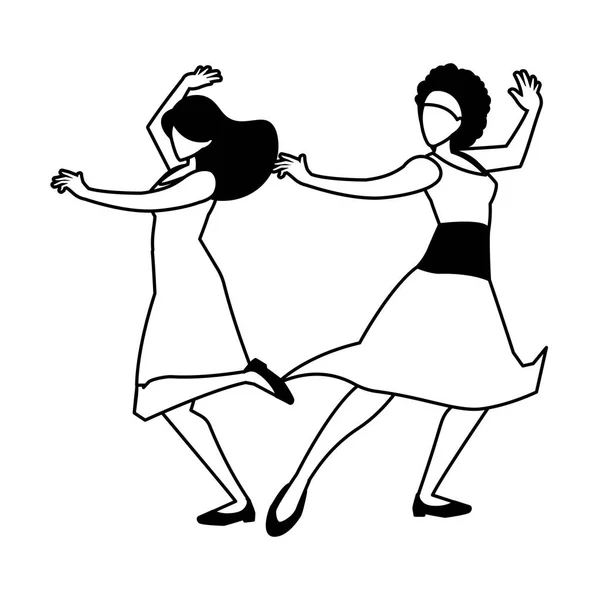 Silhouette de femmes en pose de danse sur fond blanc — Image vectorielle
