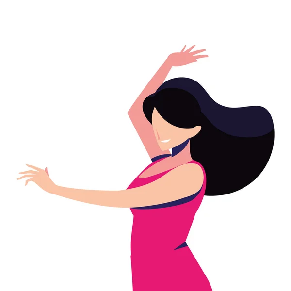 Woman in pose of dancing, party, on white background — 图库矢量图片