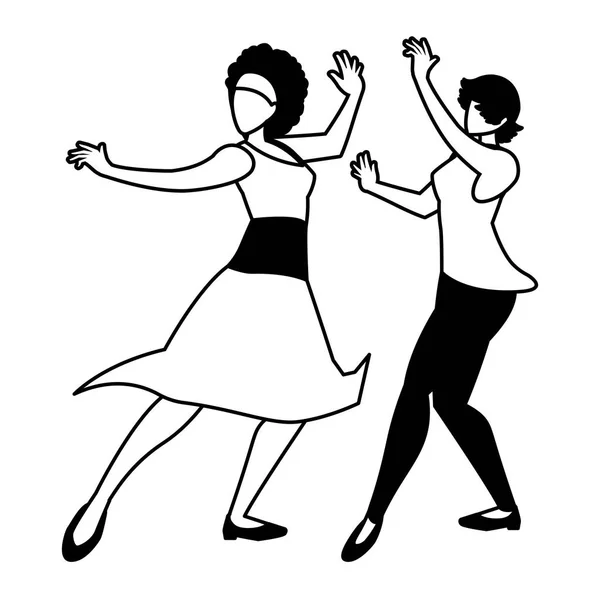 Silueta de las mujeres en pose de baile sobre fondo blanco — Vector de stock