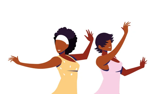 Σκηνή γυναικών σε πόζα χορού, πάρτι, κλαμπ χορού — Διανυσματικό Αρχείο