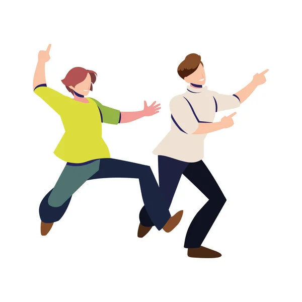 Hombres en pose de baile sobre fondo blanco — Vector de stock