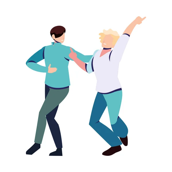 Hombres en pose de baile sobre fondo blanco — Vector de stock