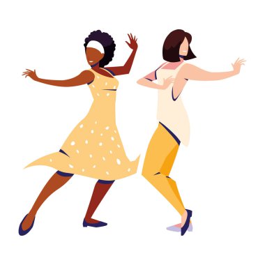 Beyaz arka planda dans eden kadınlar