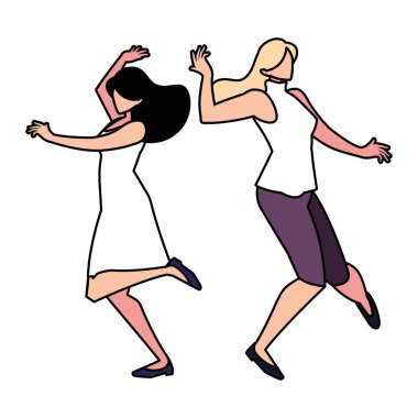 Beyaz arka planda dans eden kadınlar