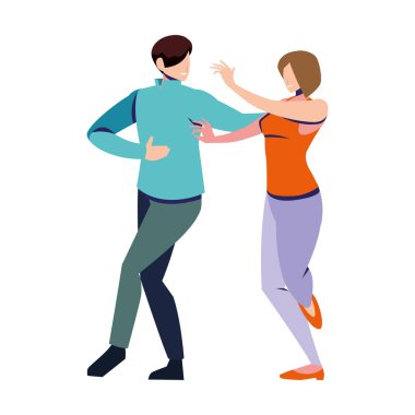 Beyaz arka planda dans eden birkaç kişi.