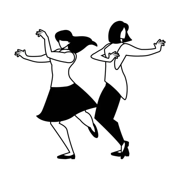 Silhouette of women in dance pose on white background — ストックベクタ