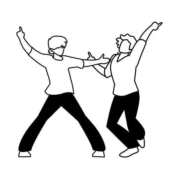 Men in pose of dancing on white background — Stock Vector