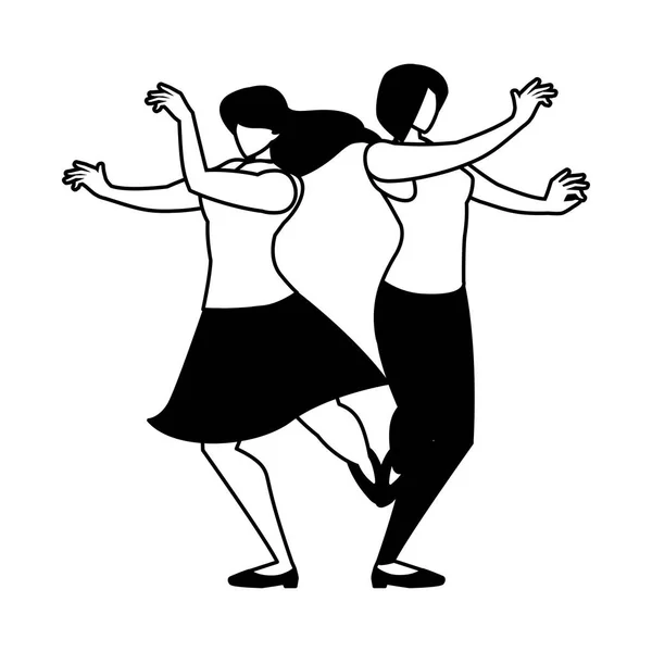 Dans eden kadınların silueti beyaz arka planda poz verir — Stok Vektör