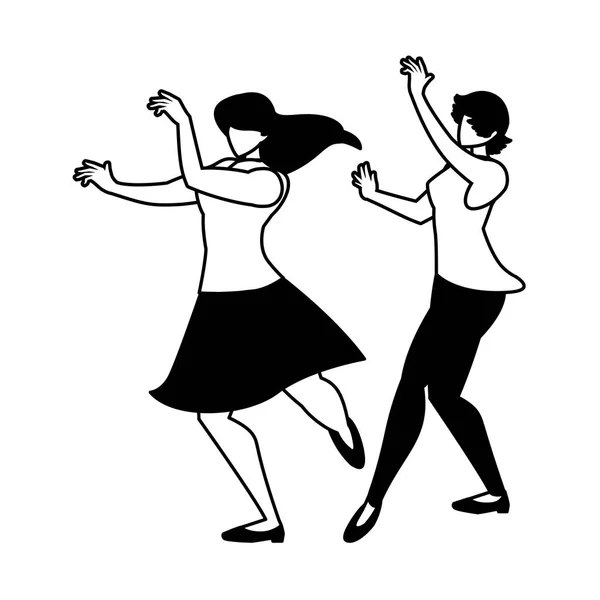 Silhouette of women in dance pose on white background — ストックベクタ