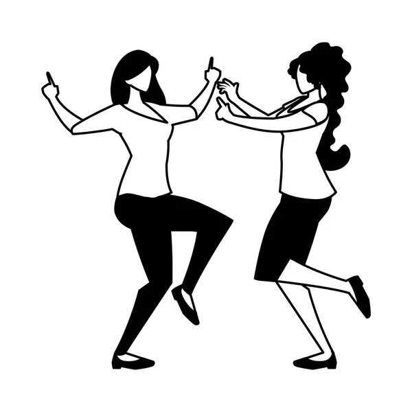 Silueta femeilor în dans pozează pe fundal alb — Vector de stoc