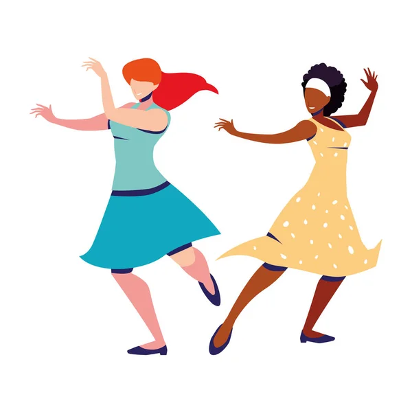 Ženy v póze tance na bílém pozadí — Stockový vektor