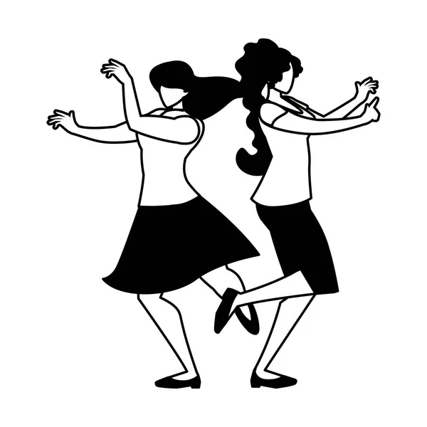 Silhouette of women in dance pose on white background — ストックベクタ