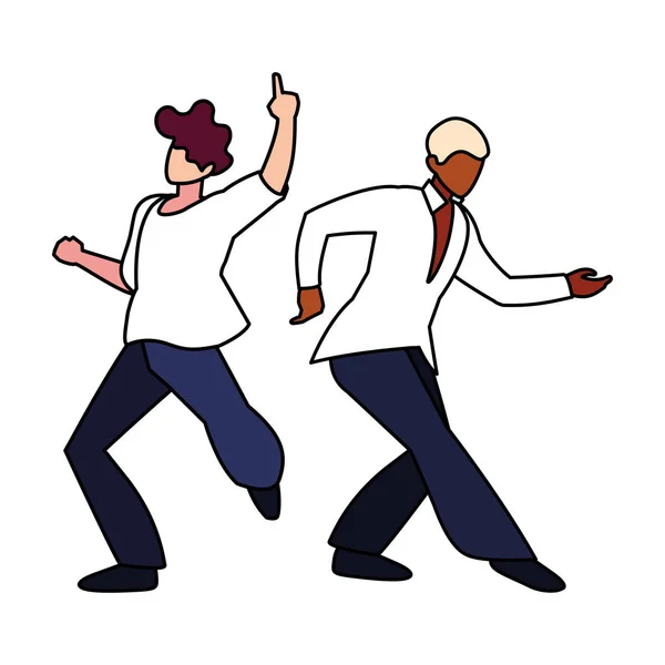 Hombres en pose de baile sobre fondo blanco — Vector de stock