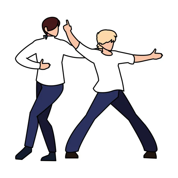 Hommes en pose de danse sur fond blanc — Image vectorielle