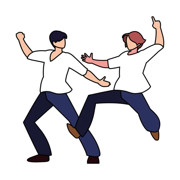 Men in pose of dancing on white background — Stock Vector