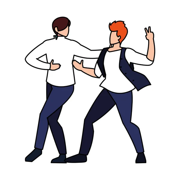 Hombres en pose de baile sobre fondo blanco — Vector de stock