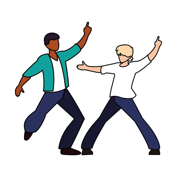 Homens em pose de dançar no fundo branco — Vetor de Stock