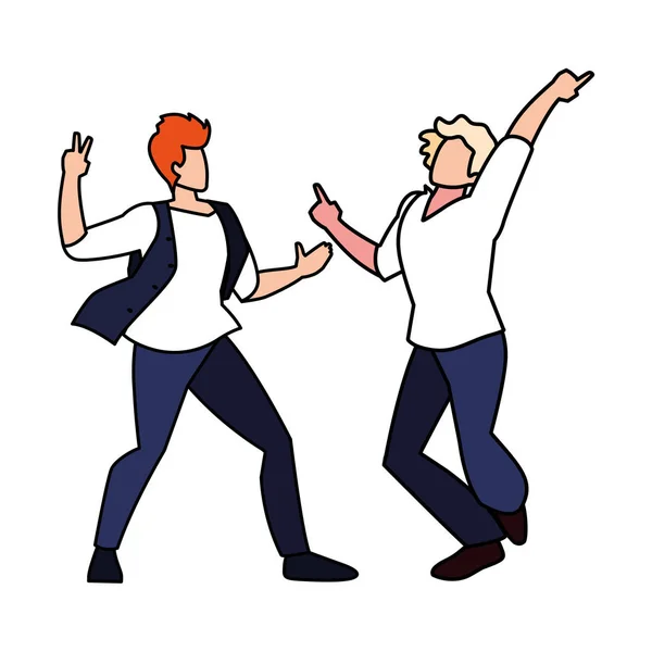 Hombres en pose de baile sobre fondo blanco — Vector de stock