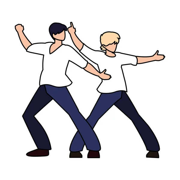 Men in pose of dancing on white background — Stock Vector