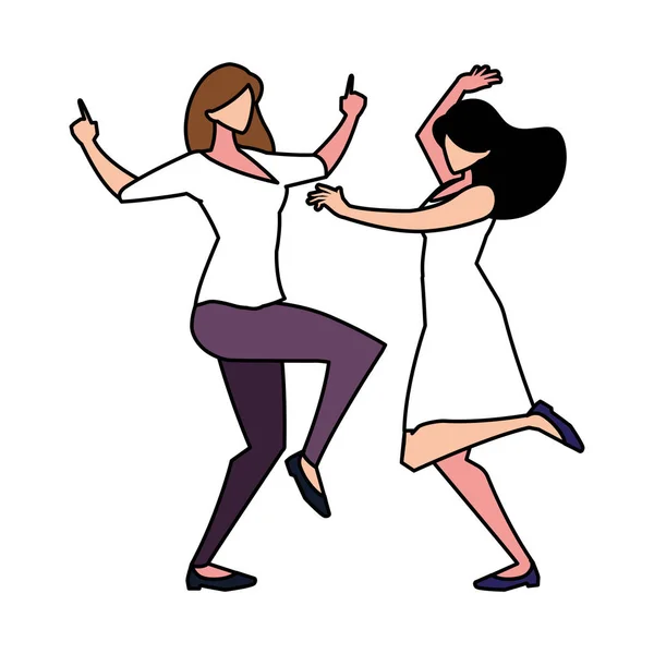 Mulheres em pose de dançar no fundo branco — Vetor de Stock