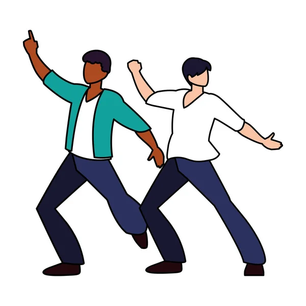 Hombres en pose de baile sobre fondo blanco — Vector de stock