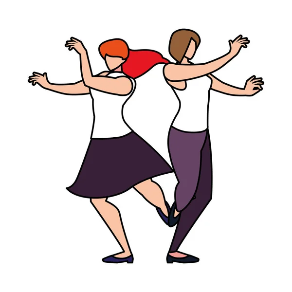 Γυναίκες σε στάση χορού σε λευκό φόντο — Διανυσματικό Αρχείο