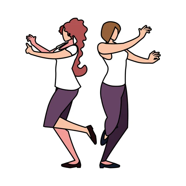 Женщины в позе танца на белом фоне — стоковый вектор