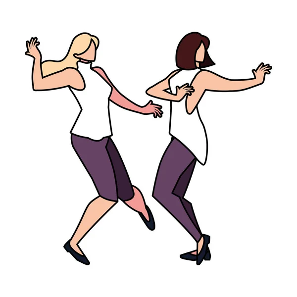 Ženy v póze tance na bílém pozadí — Stockový vektor