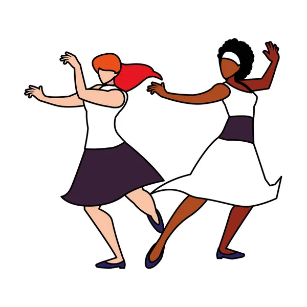 Mujeres en pose de baile sobre fondo blanco — Vector de stock