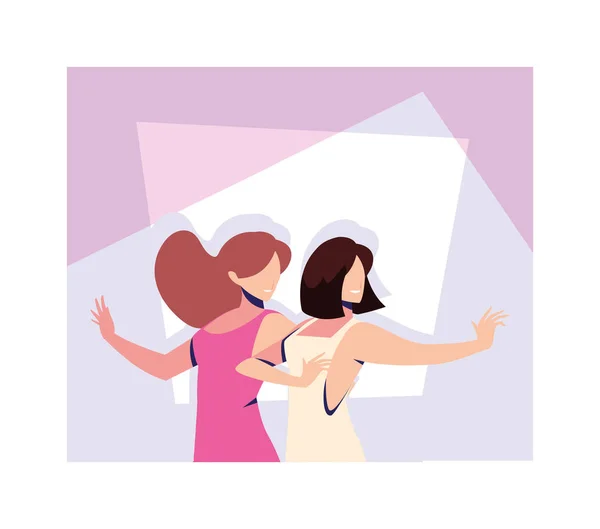 Scena kobiet w pozycji tanecznej, impreza, klub taneczny — Wektor stockowy