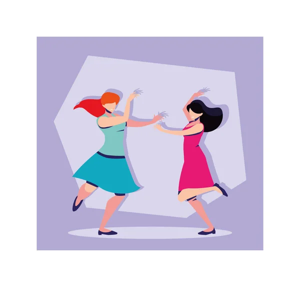 Dans eden kadınlar, poz, parti, dans kulübü — Stok Vektör