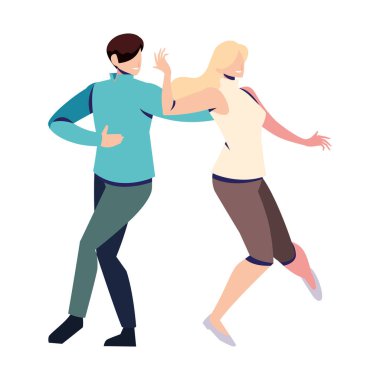 Beyaz arka planda dans eden birkaç kişi.