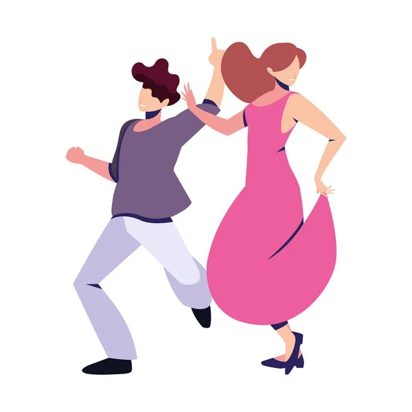 Pareja de personas en pose de baile sobre fondo blanco — Vector de stock