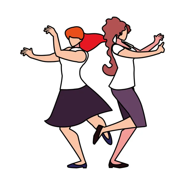 Mulheres em pose de dançar no fundo branco — Vetor de Stock