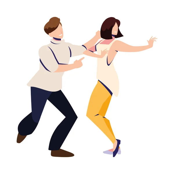 Pareja de personas en pose de baile sobre fondo blanco — Vector de stock