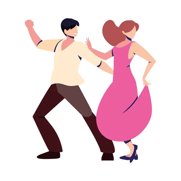 하얀 배경 위에서 춤추고 있는 두 사람 — 스톡 벡터