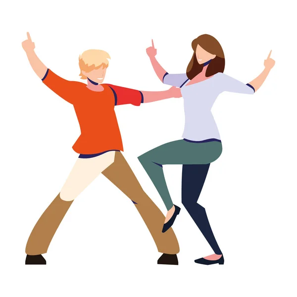 Pareja de personas en pose de baile sobre fondo blanco — Vector de stock