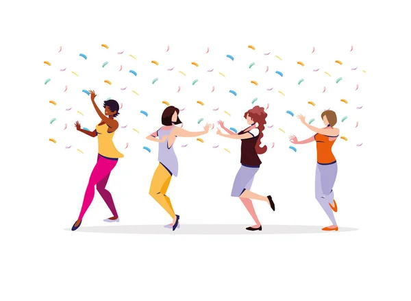 Escena de mujeres en pose de baile, fiesta, club de baile — Vector de stock