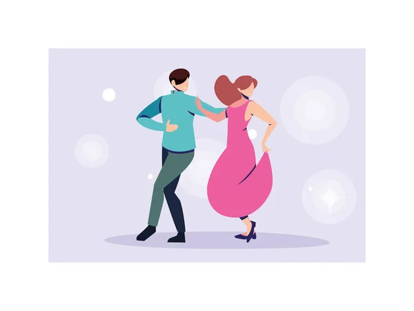 Casal de pessoas dançando em boate, festa, clube de dança, música e vida noturna —  Vetores de Stock