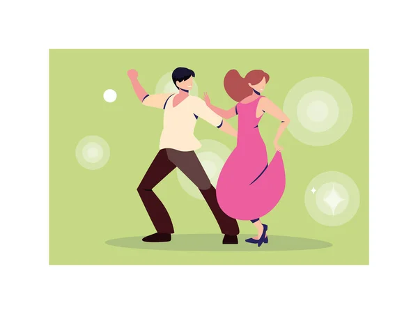 Casal de pessoas dançando em boate, festa, clube de dança, música e vida noturna — Vetor de Stock